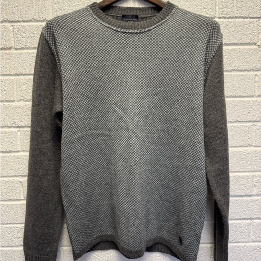 Trussardi Jeans Gray Crewneck Sweater Textured Knit Large Vintage